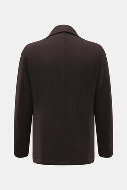 Fedeli Cashmere Cabanjacke dunkelbraun, Rückansicht, Doubleface-Jersey aus reinem Cashmere, sehr weich, Slim Fit, variabler Kragen, drei Knöpfe, schräge Taschen, Unconstructed Design, zwei Innentaschen.
