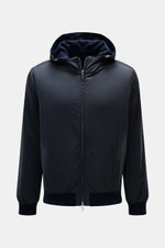 Fedeli Cashmere Wendeblouson 'Stop' navy, frontale Nahaufnahme, Kapuze, robuster Reißverschluss, weiches Material, schräg angesetzte Taschen.