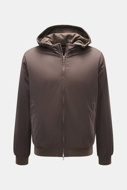 Fedeli Cashmere Wendeblouson 'Stop' braun meliert, frontal mit Kapuze, Fronttaschen und Zwei-Wege-Reißverschluss, Slim Fit, weicher Griff.