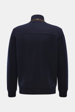Fedeli Cashmere-Blouson 'Surreale' navy, Rückansicht mit hochschließendem Rippstrickkragen, Slim Fit, elastischen Bündchen, reiner Cashmere, glatte Knopfleiste nicht sichtbar.
