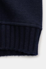 Fedeli Cashmere-Blouson 'Surreale' navy, Detailaufnahme Saum und Rippstrickbündchen, luxuriös, Slim Fit, reiner Cashmere, weicher Griff.