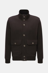 Fedeli Cashmere-Blouson 'Surreale' dunkelbraun, Vorderansicht, Slim Fit, reiner Cashmere, Strickkragen, glatte Knopfleiste, Taschen mit Patte, elastische Bündchen.