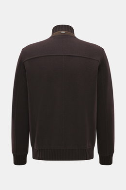 Fedeli Cashmere-Blouson 'Surreale' dunkelbraun, Rückansicht, Slim Fit, reiner Cashmere, weicher Griff, Rippstrickkragen, elastischer Saum und Ärmelbündchen.
