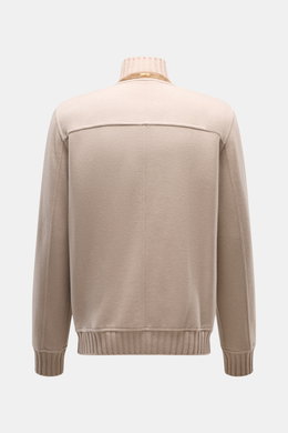 Fedeli Cashmere-Blouson 'Surreale' beige, Rückansicht, Slim Fit, reiner Cashmere, weicher Griff, Rippstrickkragen, elastische Bündchen, glatte Knopfleiste.