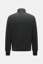 Montecore Cashmere Strickblouson dunkelgrau meliert, Rückansicht, leichter Cashmere-Strick, Slim Fit, elastisch, weicher Griff, Rippbündchen, Alcantara® Kragenbesatz.
