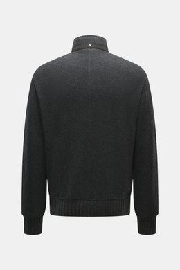 Montecore Cashmere Strickblouson dunkelgrau meliert, Rückansicht, leichter Cashmere-Strick, Slim Fit, elastisch, weicher Griff, Rippbündchen, Alcantara® Kragenbesatz.