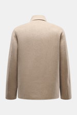 Montecore Cashmere Jacke beige meliert von hinten, Slim Fit, Umlegekragen, weicher Griff, reine Cashmere, ungefüttert, Taschen in Seitennähten, Innentasche.