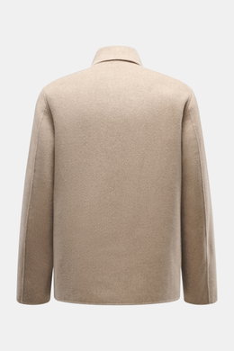 Montecore Cashmere Jacke beige meliert von hinten, Slim Fit, Umlegekragen, weicher Griff, reine Cashmere, ungefüttert, Taschen in Seitennähten, Innentasche.