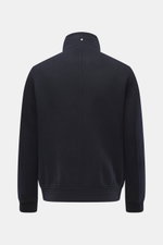 Back view of the Montecore Cashmere Jacke navy, photographed from behind, showcasing a slim fit, pure cashmere jacket with a stand-up collar and soft texture. Luxuriös durch Herbst und Winter: MONTECORE präsentiert dieses Modell aus reinem Cashmere als ed