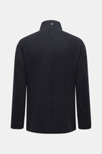 Montecore Cashmere Jacket navy shown from the back, made of pure cashmere with a soft touch, slim fit, stand-up collar, center back vent, and unlined. Luxurious through autumn and winter: MONTECORE presents this model made of pure cashmere as an elegant c