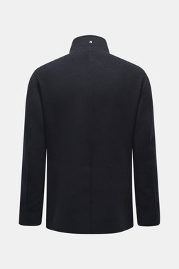 Montecore Cashmere Jacket navy shown from the back, made of pure cashmere with a soft touch, slim fit, stand-up collar, center back vent, and unlined. Luxurious through autumn and winter: MONTECORE presents this model made of pure cashmere as an elegant c