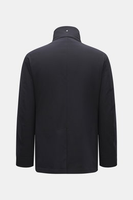 Montecore Down jacket dark navy shown from the back, featuring a stand-up collar with rear metal logo, slim fit, water-repellent microfiber.