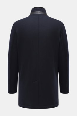 Mandelli Cashmere Kurzmantel navy, Rückansicht, Jersey aus Cashmere, Slim Fit, Stehkragen mit Nerzbesatz, Innenfutter aus Nerz, Rückenmittelschlitz.