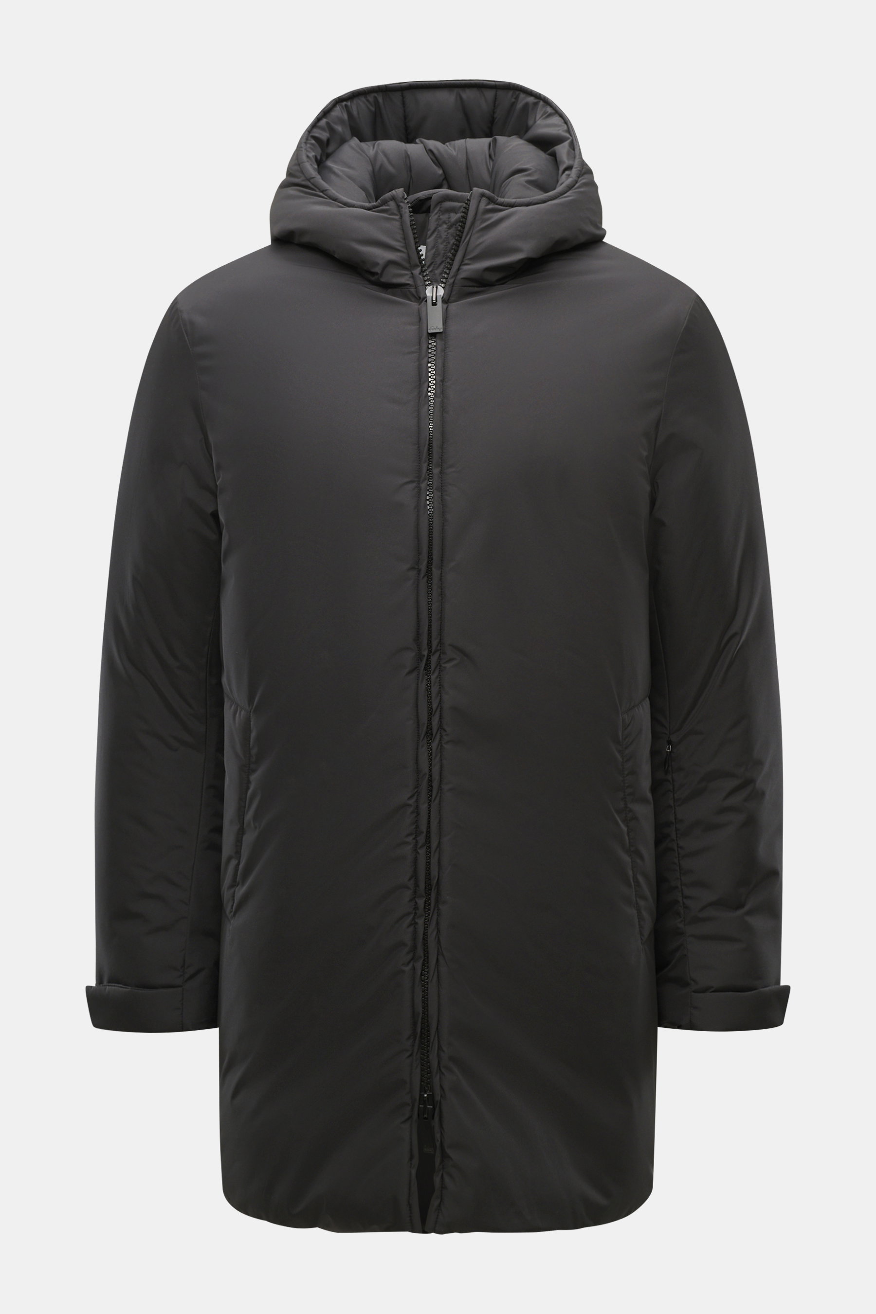 Sealup Parka 'Hurricane' dunkelgrau, frontal fotografiert, mit Kapuze, hochwertiger Microfaser, Regular Fit, wind- und wasserabweisend, Zwei-Wege-Reißverschluss, paspelierte Hüfttaschen, Ärmel mit Knopf, regulierbarer Saum, drei Innentaschen, geschmeidige