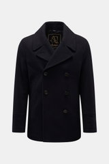 Sealup Cabanjacke 'Amalfi Peacoat' dark navy, frontal fotografiert, Slim Fit, weicher Woll-Cashmere-Mix, wattiert, breiter Reverskragen, drei Knopfleisten, schräge Taschen.