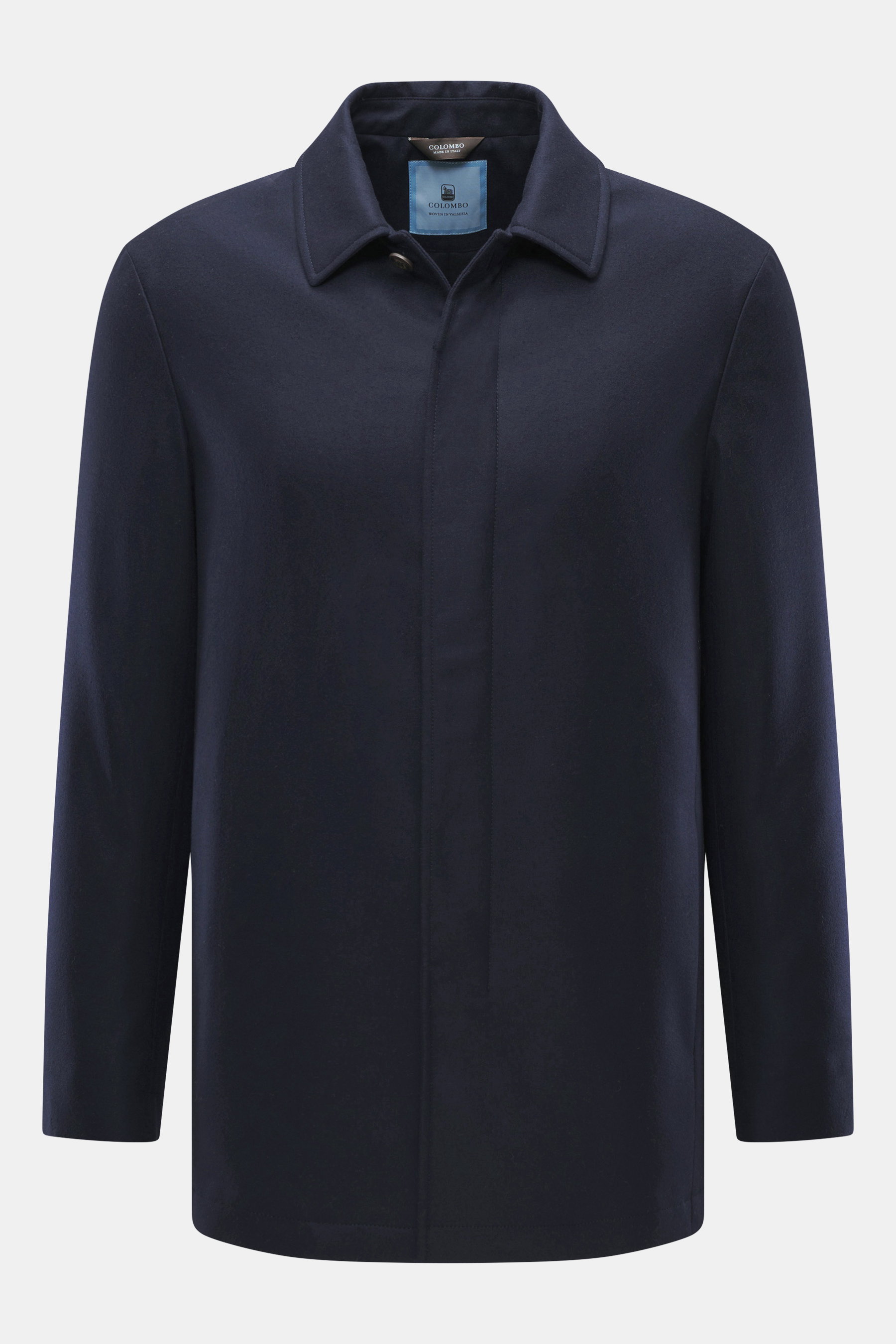 Colombo Jacke navy Frontansicht mit Umlegekragen, Slim Fit, fünf-Knopf-Leiste, Taschen seitlich, Wolle mit Microfaser, zwei Innentaschen.