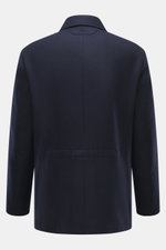 Rückansicht der Colombo Jacke navy aus Wolle mit Microfaseranteil, Slim Fit, Umlegekragen, regulierbarer Taillenweite, Taschen seitlich und innen, weicher Griff.