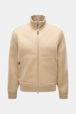 Jacob Cohen Cashmere Blouson beige, frontal fotografiert, Slim Fit, reiner Cashmere, Stehkragen, zwei Fronttaschen, weicher Griff, elastische Bündchen.