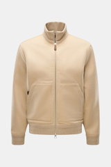 Jacob Cohen Cashmere Blouson beige, frontal fotografiert, Slim Fit, reiner Cashmere, Stehkragen, zwei Fronttaschen, weicher Griff, elastische Bündchen.