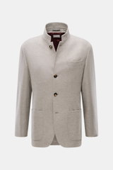 Brunello Cucinelli Cashmere Jacke beige meliert, Slim Fit, wasserabweisend, Sakko-Design mit Vier-Knopf-Leiste, Brust- und Hüfttaschen, Frontansicht.