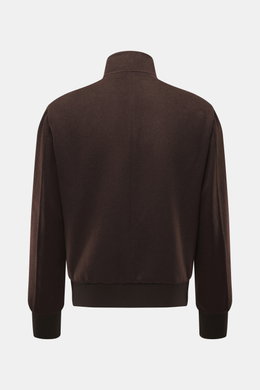 Rifugio Blouson 'Favola' brown shown from the back, slim fit soft wool-cashmere mix jacket with stand-up collar, blouson cuffs, and mink fur lining.
