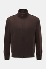 Front view of Rifugio Blouson 'Favola' dark brown jacket, slim fit wool-cashmere blend with stand-up collar, two-way zipper, and slanted pockets.

Description: <p>RIFUGIO combines Italian style with the highest wearing comfort in this soft jacket with a b