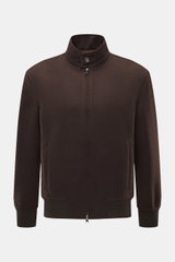 Front view of Rifugio Blouson 'Favola' dark brown jacket, slim fit wool-cashmere blend with stand-up collar, two-way zipper, and slanted pockets.

Description: <p>RIFUGIO combines Italian style with the highest wearing comfort in this soft jacket with a b