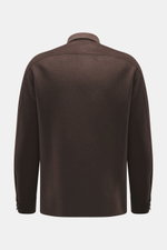Back view of Rifugio Overshirt brown, slim fit with unconstructed design, mix of virgin wool and cashmere, soft touch, turn-down collar, seven-button placket, patch chest pockets with flap, and sleeve cuffs with cuff.