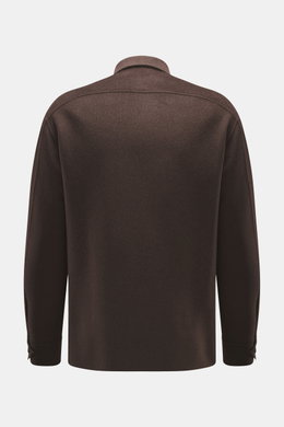 Back view of Rifugio Overshirt brown, slim fit with unconstructed design, mix of virgin wool and cashmere, soft touch, turn-down collar, seven-button placket, patch chest pockets with flap, and sleeve cuffs with cuff.