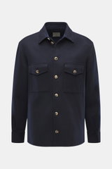 Rifugio Overshirt navy, Frontalansicht, Mix aus Wolle und Cashmere, weicher Griff, Slim Fit, sieben-Knopf-Leiste, Umlegekragen, Brusttaschen mit Patte, Ärmel mit Manschette, Unconstructed Design.