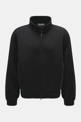 The Row Cashmere Blouson 'Olek' schwarz in Frontansicht, reiner Cashmere, weicher Griff, Zwei-Wege-Reißverschluss, Oversized Fit, Stehkragen, Raglanärmel, paspelierte Taschen, elastische Bündchen.