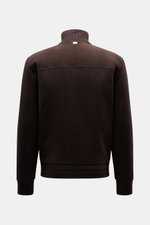 Agnona Cashmere Blouson Dark Brown shown from the back, featuring pure cashmere, rib knit collar and cuffs, suede leather details, slim fit.