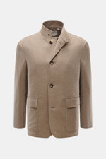 Agnona Cashmere Jacke beige meliert, Slim Fit, Vier-Knopf-Stil, mit variablem Revers, Hüfttaschen, Zwei-Wege-Reißverschluss, glattes Futter, Frontansicht.