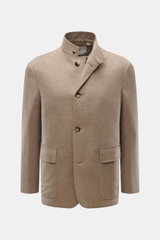 Agnona Cashmere Jacke beige meliert, Slim Fit, Vier-Knopf-Stil, mit variablem Revers, Hüfttaschen, Zwei-Wege-Reißverschluss, glattes Futter, Frontansicht.