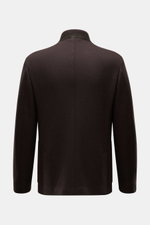 Agnona Jersey Jacket Dark Brown shown from the back, half-lined wool-cashmere blend, slim fit, four-button style, adjustable lapel, patch hip pockets, rear vents, unconstructed design, two inner pockets. Finest craftsmanship meets timeless elegance: This 