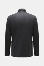 Agnona Jersey jacket dark grey melange shown from the back, half-lined wool-cashmere blend, slim fit, four-button, variable lapel, patch hip pockets, rear side vents, unconstructed design, two inside pockets, soft touch, finest craftsmanship, timeless ele