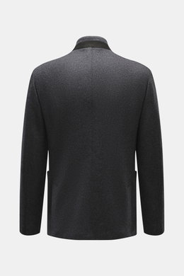 Agnona Jersey jacket dark grey melange shown from the back, half-lined wool-cashmere blend, slim fit, four-button, variable lapel, patch hip pockets, rear side vents, unconstructed design, two inside pockets, soft touch, finest craftsmanship, timeless ele