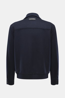 Rückansicht des Brioni Cashmere Blouson navy aus reinem Cashmere mit Lammleder-Details, Slim Fit, Umlegekragen und elastischen Saumbündchen.