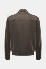 Brioni Cashmere Blouson braun, Rückansicht, Slim Fit, reiner Cashmere, Lammleder-Details, Umlegekragen, Manschetten, elastisches Saumbündchen, ungefüttert.