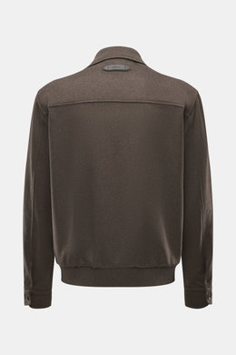 Brioni Cashmere Blouson braun, Rückansicht, Slim Fit, reiner Cashmere, Lammleder-Details, Umlegekragen, Manschetten, elastisches Saumbündchen, ungefüttert.