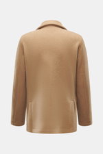 Back view of Lunaria Cashmere Cashmere Jacket beige, slim fit, pure cashmere, soft, notch collar, double-breasted, unlined, flap pockets, side vents.