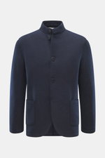 Lunaria Cashmere Cashmere Jacke navy, Frontansicht, Slim Fit, Stehkragen, Vier-Knopf-Stil, aufgesetzte Taschen, ungefüttert, reiner Cashmere, weich.