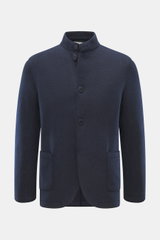 Lunaria Cashmere Cashmere Jacke navy, Frontansicht, Slim Fit, Stehkragen, Vier-Knopf-Stil, aufgesetzte Taschen, ungefüttert, reiner Cashmere, weich.