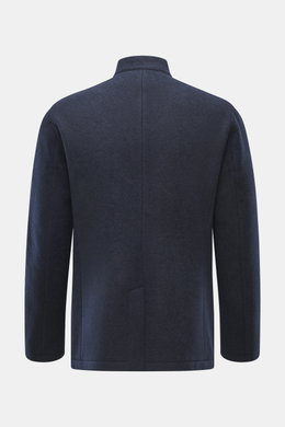 Rückansicht der ungefütterten Lunaria Cashmere Cashmere Jacke navy mit Slim Fit, Reverskragen, Vier-Knopf-Stil und Rückenmittelschlitz.