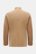 Rückansicht der Lunaria Cashmere Cashmere Jacke beige, ungefüttert, Slim Fit mit Stehkragen und Rückenmittelschlitz aus reinem, weichem Cashmere.