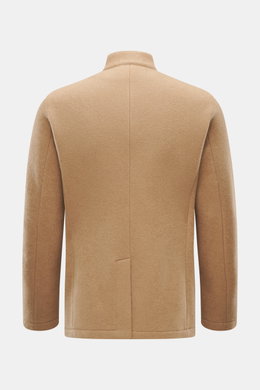 Rückansicht der Lunaria Cashmere Cashmere Jacke beige, ungefüttert, Slim Fit mit Stehkragen und Rückenmittelschlitz aus reinem, weichem Cashmere.