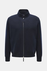 Front view of Lunaria Cashmere Cashmere Blouson navy, pure cashmere, very soft touch, slim fit, two-way zipper, stand-up collar, slanted front pockets, elastic hem and sleeve cuffs, unlined.