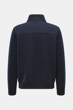 Back view of Lunaria Cashmere Cashmere Blouson navy, pure cashmere, very soft touch, slim fit, two-way zipper, stand-up collar, slanted front pockets, elastic hem and sleeve cuffs, unlined.