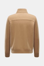 Back view of Lunaria Cashmere Cashmere Blouson beige, photographed from behind, slim fit with pure cashmere, very soft touch, two-way zipper, stand-up collar, slanted front pockets, elastic hem and sleeve cuffs, unlined.