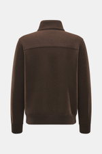 Rückansicht des Lunaria Cashmere Cashmere Blouson dunkelbraun, reiner Cashmere, Slim Fit, Stehkragen, elastische Bündchen, ungefüttert.